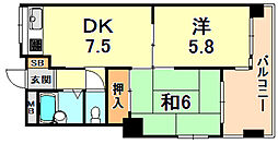 ラ・セーヌ六甲 2DKの間取図画像
