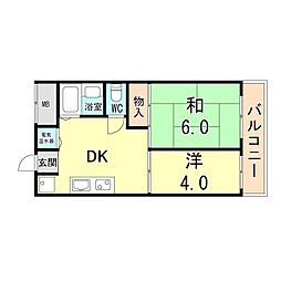 甲南ビル 2DKの間取図画像