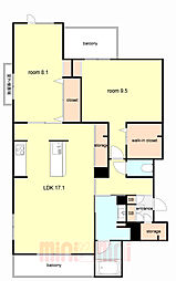 グレイス神戸住吉 2LDKの間取図画像