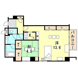 ルーア芦屋 2Kの間取図画像