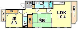 アゼリア六甲 2LDKの間取図画像