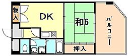 S.I.ハイツ芦屋 1DKの間取図画像