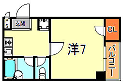 シェトワ大石 1Kの間取図画像