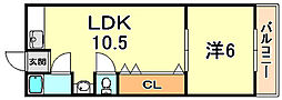 ハイツローレル 1LDKの間取図画像