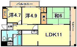 摩耶コート壱番館 3LDKの間取図画像