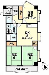 リベラ西芦屋 3DKの間取図画像