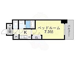 プランドール北浜 1Kの間取図画像