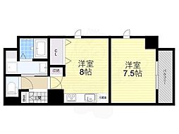 プランドール北浜 1LDKの間取図画像