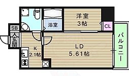 セレニテ上町台 1DKの間取図画像