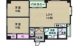 ルプリーズ天王寺 2LDKの間取図画像
