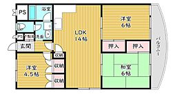 深草西浦住宅 3LDKの間取図画像