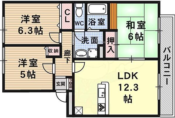 エスポワール小戸 ｜兵庫県川西市小戸３丁目(賃貸マンション3LDK・3階・65.46㎡)の写真 その2