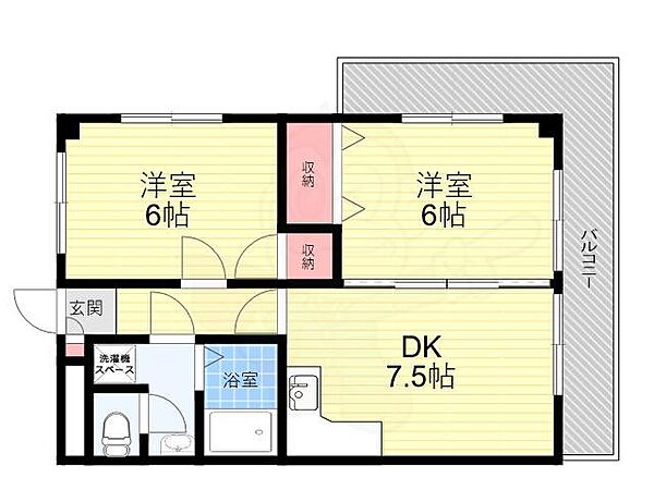 ダンディライオン宝塚 207｜兵庫県宝塚市山本中２丁目(賃貸マンション2DK・2階・42.42㎡)の写真 その2