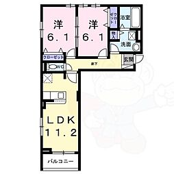 サンロイヤル2 2階2LDKの間取り