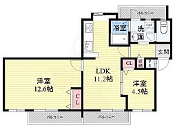 ViewTerrace売布3 2LDKの間取図画像
