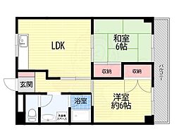 サンローゼうねの 2LDKの間取図画像