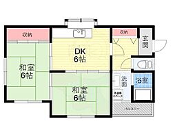 パインヒル2北棟 2DKの間取図画像