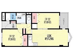 アウフヘーベン東宝塚 2LDKの間取図画像