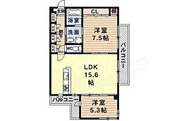 グリーンコートARAMAKI 2LDKの間取図画像
