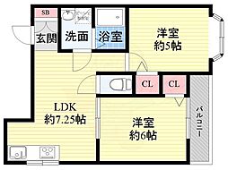 西田マンション 2DKの間取図画像