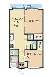 サンハイツ 2DKの間取図画像