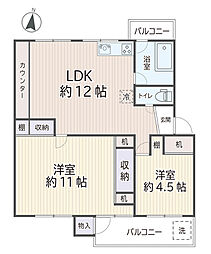 杭瀬団地30号棟 2LDKの間取図画像