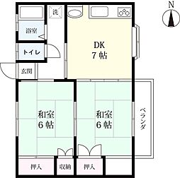 高木町コーポ彩 2DKの間取図画像