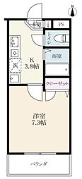 パルテールマンション 1Kの間取図画像