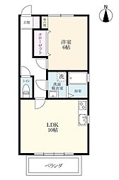 レジデンス城内 1LDKの間取図画像