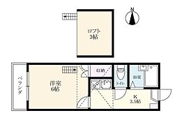 パレスチサンB 1Kの間取図画像