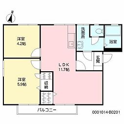カーサ中の館B 2LDKの間取図画像