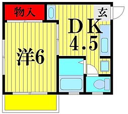 京成松戸線 松戸新田駅 徒歩8分の賃貸アパート 2階1DKの間取り