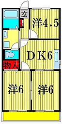 北総鉄道 北国分駅 徒歩13分の賃貸マンション 3階3DKの間取り