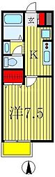 京成松戸線 松戸駅 徒歩25分の賃貸アパート 1階1Kの間取り