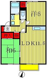 京成松戸線 常盤平駅 徒歩14分の賃貸アパート 1階2LDKの間取り