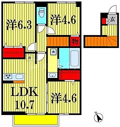 JR常磐線 北小金駅 徒歩22分の賃貸アパート 2階3LDKの間取り