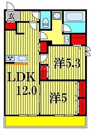 JR常磐線 松戸駅 徒歩18分の賃貸マンション 1階2LDKの間取り