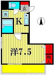 JR常磐線 馬橋駅 徒歩9分の賃貸マンション 2階1Kの間取り