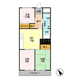 JR常磐線 松戸駅 徒歩14分の賃貸マンション 3階3DKの間取り