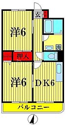 JR常磐線 北松戸駅 徒歩11分の賃貸マンション 2階2DKの間取り