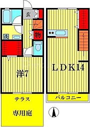 京成松戸線 五香駅 徒歩7分の賃貸テラスハウス 1階1LDKの間取り
