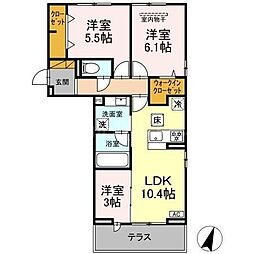 京成松戸線 みのり台駅 徒歩12分の賃貸アパート 1階3LDKの間取り