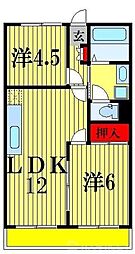 北総鉄道 北国分駅 徒歩13分の賃貸マンション 4階2LDKの間取り
