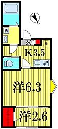 JR常磐線 新松戸駅 徒歩10分の賃貸アパート 1階2Kの間取り
