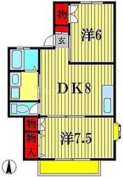 京成松戸線 五香駅 徒歩8分の賃貸アパート 1階2DKの間取り