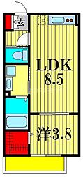 京成松戸線 松戸駅 徒歩15分の賃貸アパート 3階1LDKの間取り