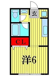 JR常磐線 松戸駅 徒歩12分の賃貸アパート 2階1Kの間取り