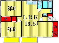 JR常磐線 松戸駅 徒歩16分の賃貸アパート 1階2LDKの間取り