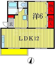 京成松戸線 みのり台駅 徒歩9分の賃貸マンション 2階1LDKの間取り