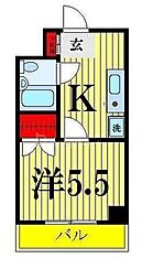 JR常磐線 松戸駅 徒歩5分の賃貸マンション 3階1Kの間取り